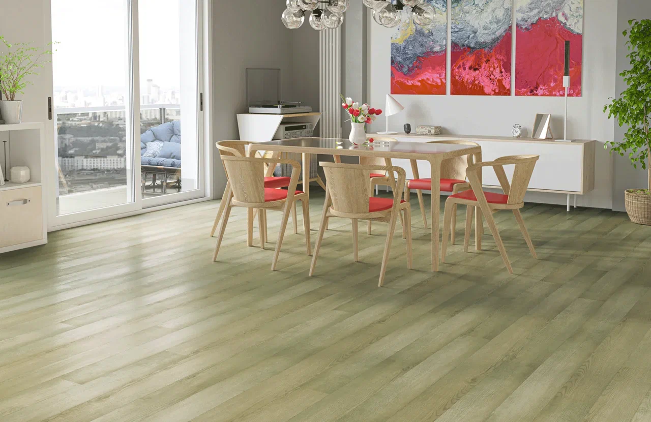 Кварцвиниловый SPC ламинат Home Expert Natural Дуб Канадский лес 62W930 1220×150×3,5 фото в интерьере